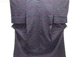 花模様織り出し手織り真綿小千谷紬単衣着物